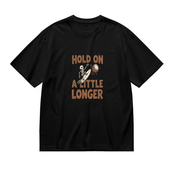 Vintage T Shirt, Hold On A Little Longer, Fun Skull Print,Cotton T-Shirt for Men, 23315645,Black, S