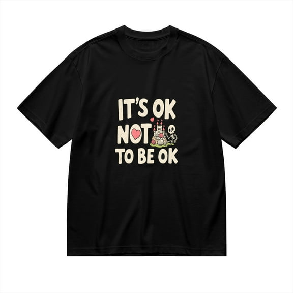 Vintage T Shirt, It's Ok Not To Be Ok, Fun Skull Print 2,Cotton T-Shirt for Men, 23315631,Black, S