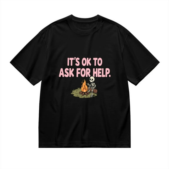 Vintage T Shirt, It's Ok To Ask For Help, Fun Skull Print 3,Cotton T-Shirt for Men, 23315630,Black, M