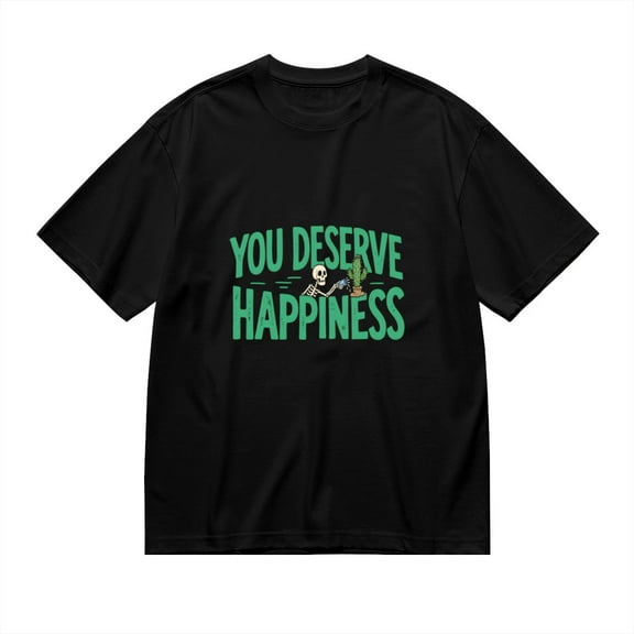 Vintage T Shirt, You Deserve Happiness, Fun Skull Print 4,Cotton T-Shirt for Men, 23315574,Black, L