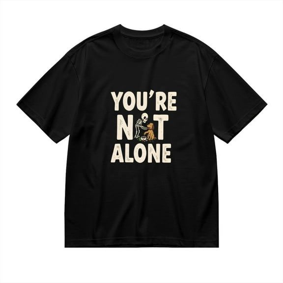 Vintage T Shirt, You're Not Alone, Fun Skull Print 3,Cotton T-Shirt for Men, 23315586,Black, 3XL