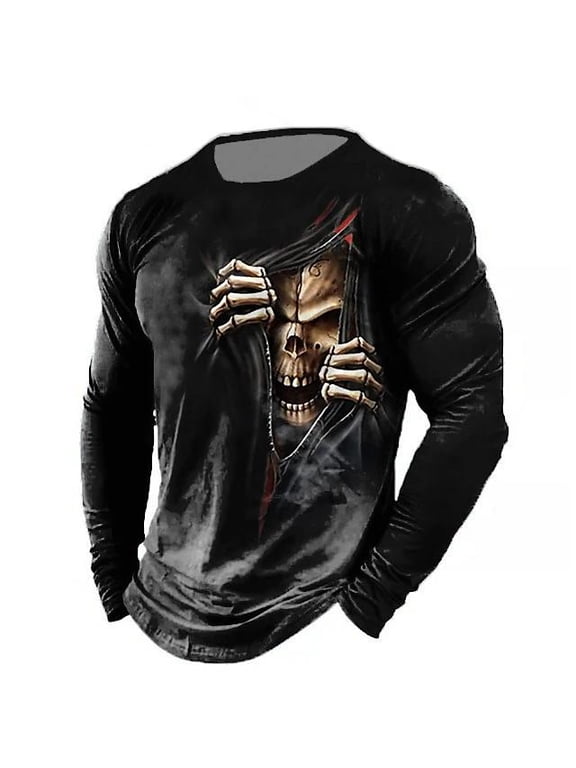 Vintage T-Shirts for Men 3D Printed Long Sleeve Tops Fashion USA Flag Pattern Loose Oversized Tee Shirt Men's Fall Clothing Black M