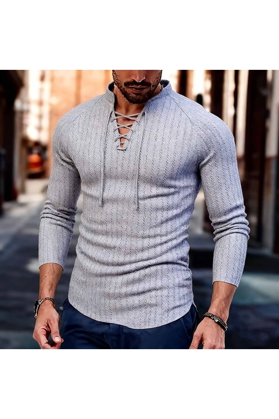 Vintage T-Shirts for Men Athletic Long Sleeve Crossover Tie V-Neck Drawstring Compression Workout Tops