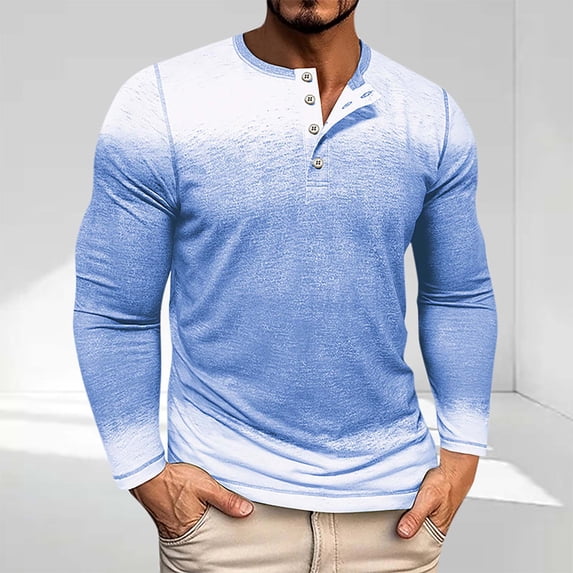 Vintage T Shirts for Men Long Sleeve Tshirts Shirt Mens Casual Loose Pullover Button Crewneck Gradient Printed Basic Going-Out Work Tees Tops
