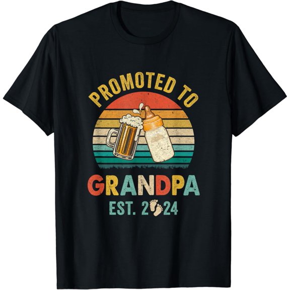 Vintage T-shirt Promoted To Grandpa Est 2024 Vintage New Fathers Day T-Shirt S-5XL - Trending Birrthday Tee Gifts Vintage Tee -Birthday Gifts