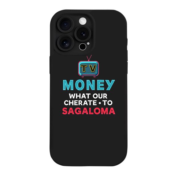 Vintage TV Design iPhone 15 Pro Case - Lightweight Yellowing Resistant Retro Aesthetic with Playful ' MONEY WHAT OUR CHEERATE TO SAGALOMA ' Text