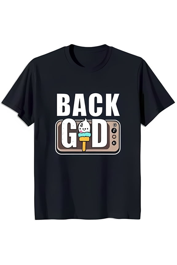 Vintage TV Graphic Black T-Shirt with 'BACK GD' & Cartoon Popsicle Design