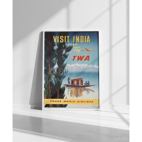 Vintage TWA Kashmir Travel 1950s Himalayan Unframed Paper Print