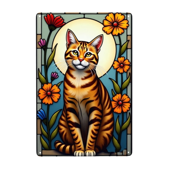 Vintage Tabby Cat Metal Tin Sign Floral Garden Art Retro Metal Wall Decor 8x12 Inch Home Decor Kitchen Decor Metal Sign Tin Sign