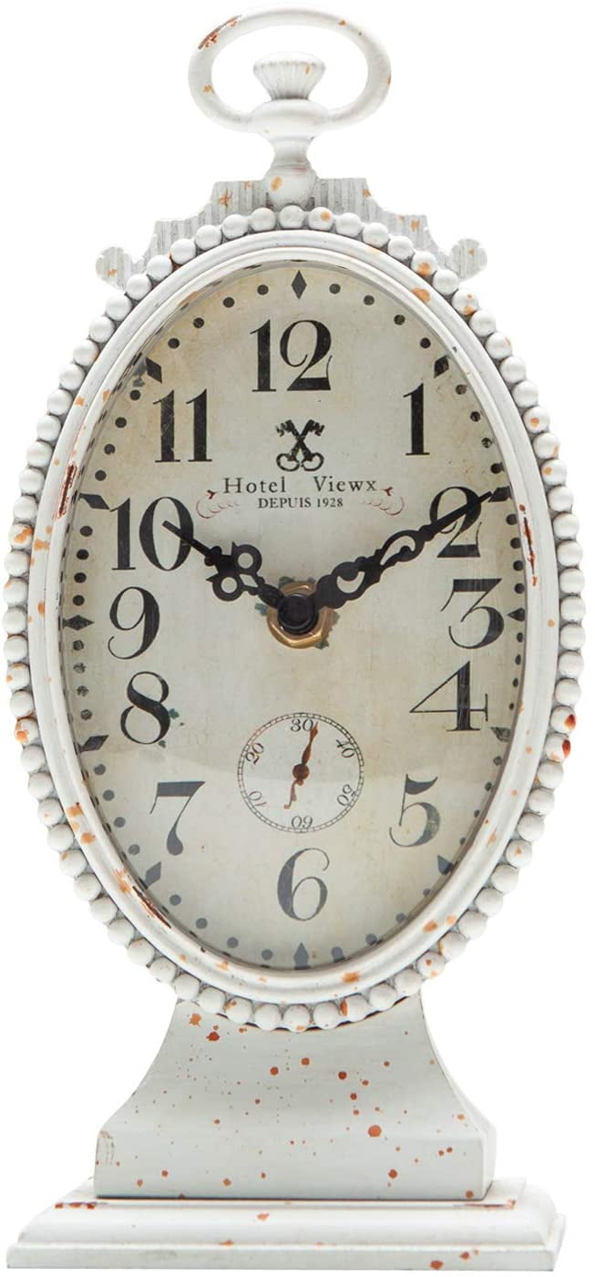 Vintage Table Clock, Battery Operated Rustic Distressed Style, Shabby