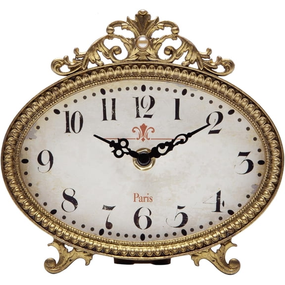 Vintage Table Clock, French Gold Color Rococo Style Desk Clock Battery Operated Rustic Design, Home Dcor for Living Room, Bedroom, Bedside, Desk, Gift Clock