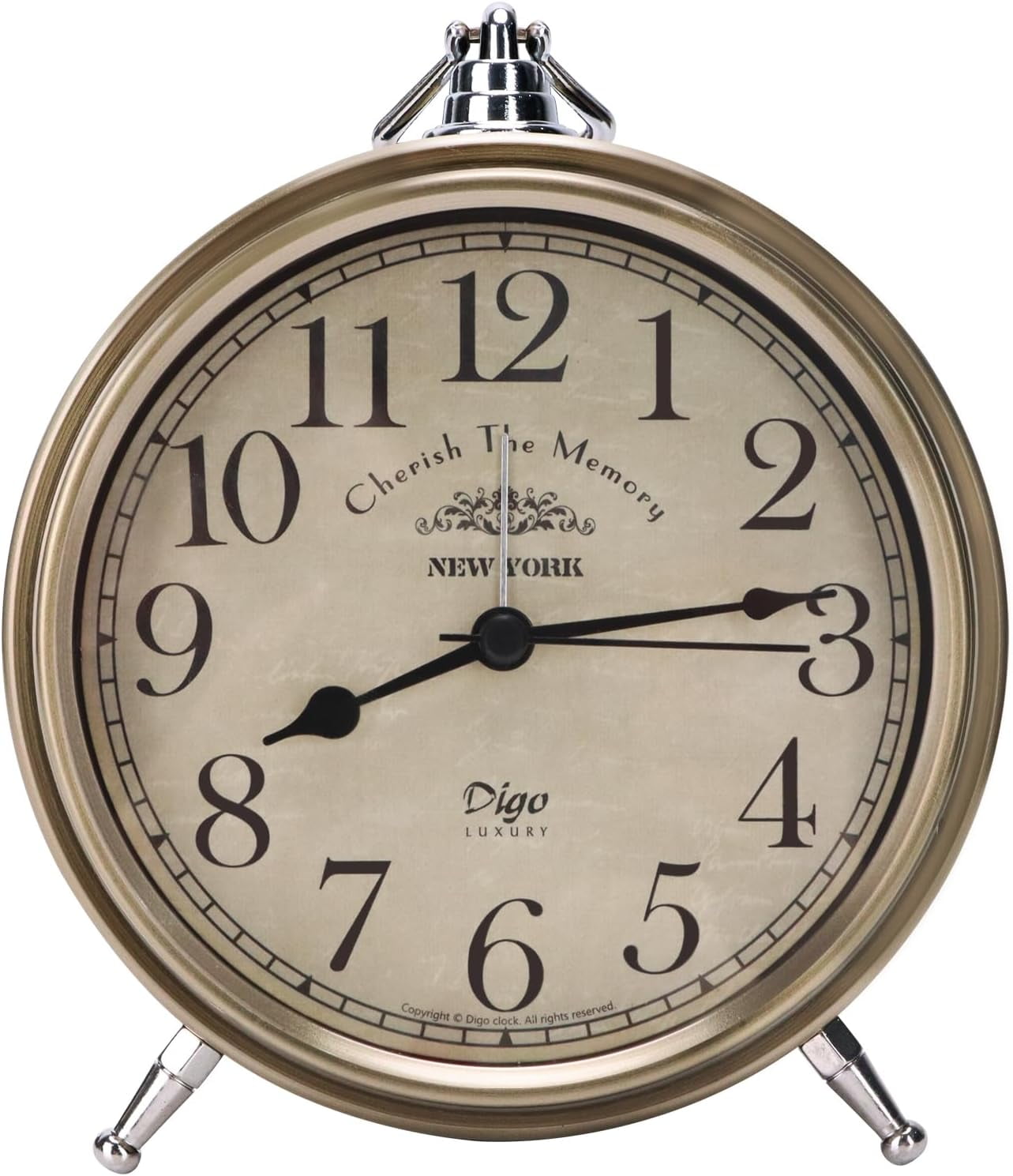 Vintage Table Clock on Stand, Super Silent Non Ticking Silvery Small ...