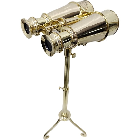 Vintage Table Decor Brass Binoculars On Full Brass adjustable Tripod Stand Collectable Retro Designer Binoculars Spyglass Instrument Gifts