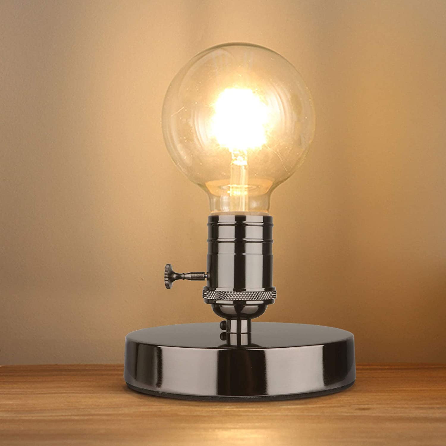 Matte Black Mini Edison Table Lamp Base with Exposed Bulb