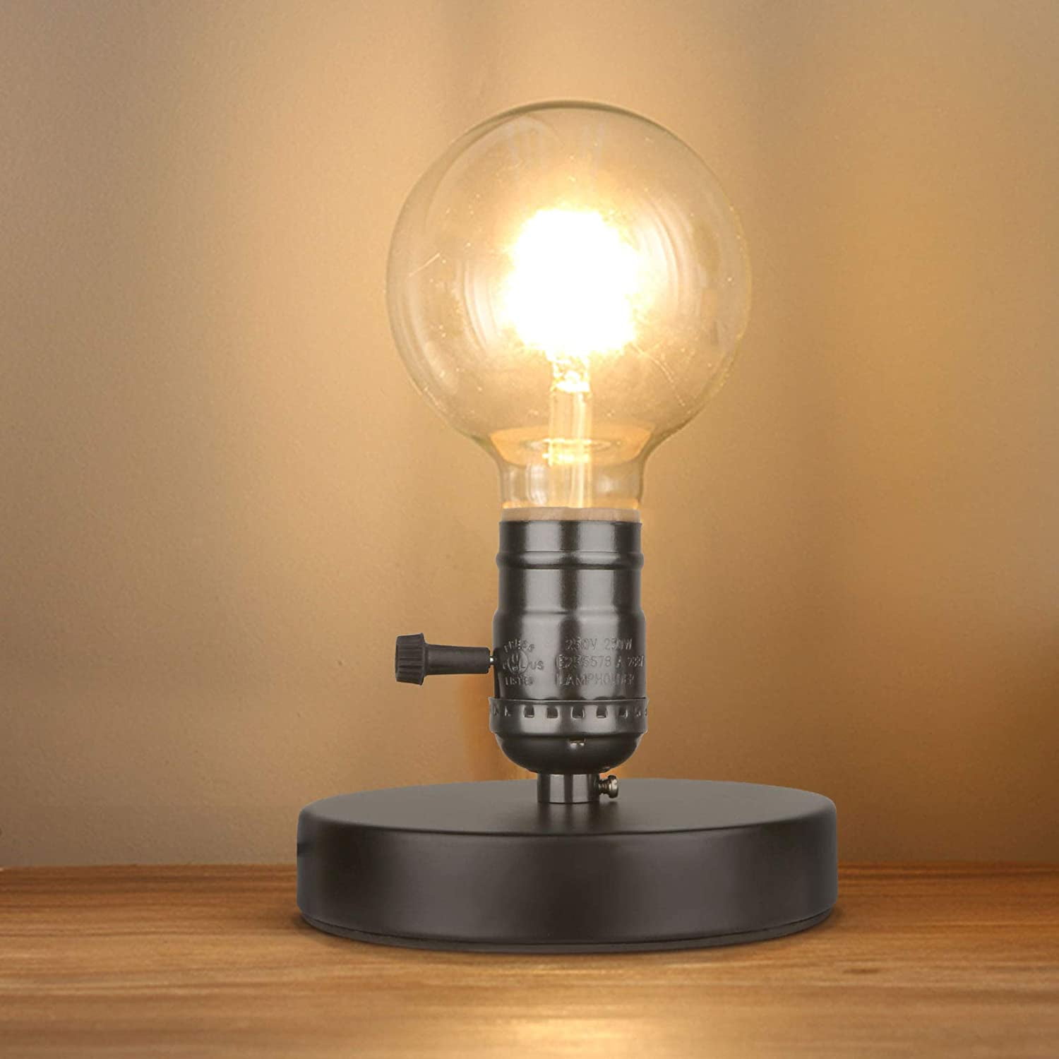 Matte Black Mini Edison Table Lamp Base with Exposed Bulb