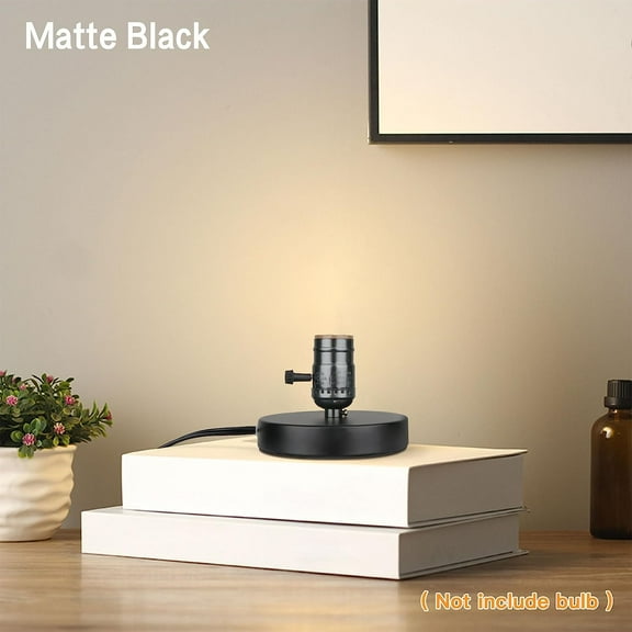 Vintage Table Lamp Base Only Without Shade, Mini Basic Edison Exposed Light Bulb Stand, E26 E27 Short Edison Desk Lamps for Small Spaces with 5.75' Cord ON Off Switch & Plug in (Matte Black)