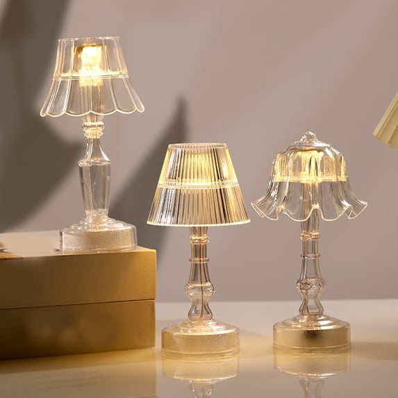 Vintage Table Lamp Transparent Night Light, 5.5" Tea Light Candle Holders - Led Bedside Lamp Ambient Lighting for Bedroom Decor, Retro Decorative Ornament for Home Living Room Birthday Gift A, 1Pcs