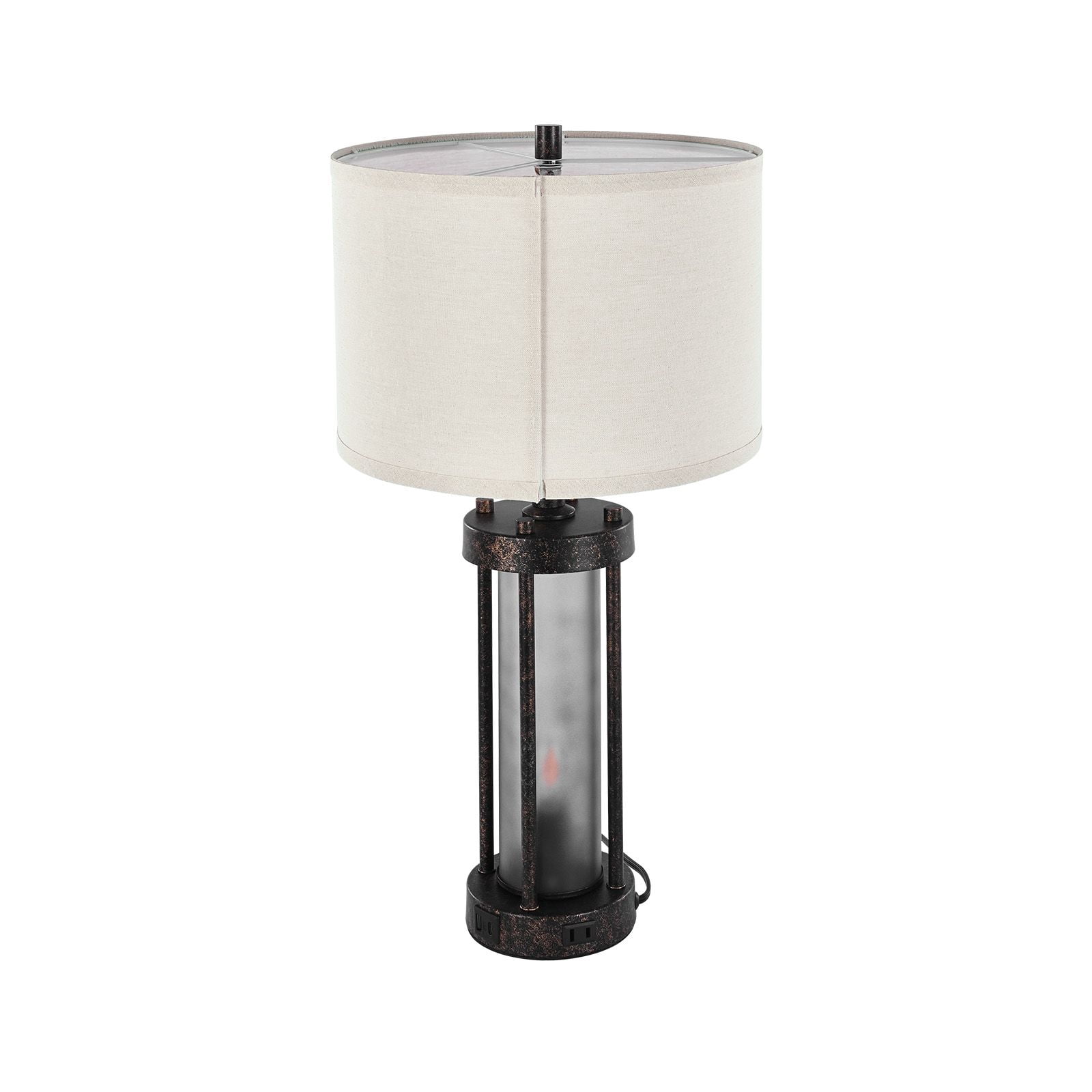Vintage Table Lamp with Dual Light Sources, USB-A, USB-C & AC Charging Ports, Dimmable, for Bedroom Living Room