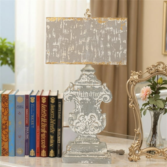 Vintage Table Lamp with Ornate Base, 27.95" Tall, Distressed Finish, Home Decor Accent, 1pc
