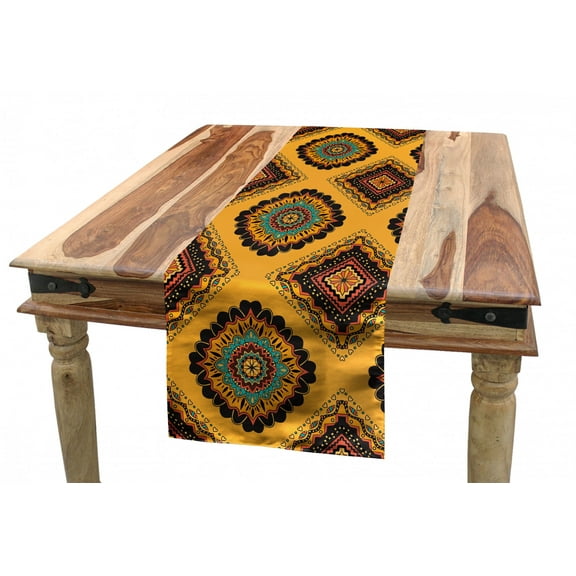 Vintage Table Runner, Floral Motifs with Influences and Hearts Oriental Old Fashioned, Dining Room Kitchen Rectangular Runner, 3 Sizes, by Ambesonne