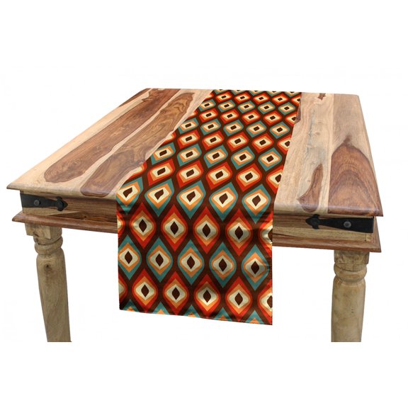 Vintage Table Runner, Funky Unusual Shapes in Vibrant Colors Oval Elliptic Forms Nested Vertical Pattern, Dining Room Kitchen Rectangular Runner, 3 Sizes, by Ambesonne