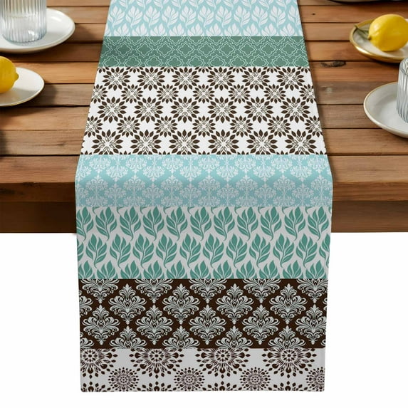 Vintage Table Runner, Medieval Bohemian Green Geometric Stripes Kitchen Table Runners Dress Scarves for Table Decorations Party/Restaurant/Indoor Outdoor Use, 13x120in