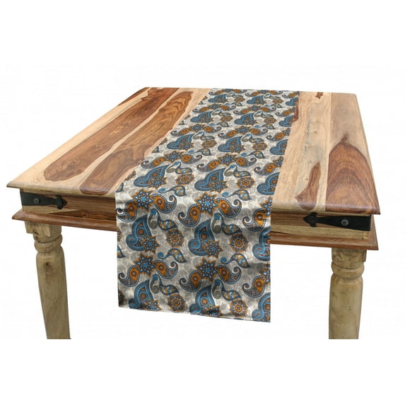 Vintage Table Runner, Paisley Design with Floral Detail Abstract Backdrop, Dining Room Kitchen Rectangular Runner, 3 Sizes, by Ambesonne