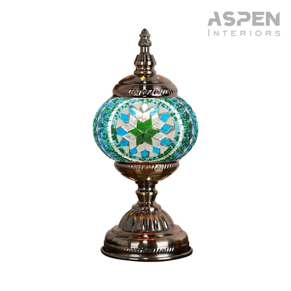 Vintage Table with Style, Handmade Moroccan Mosaic Glass with Bronze Base Including LED Bulb for Living Room Bedroom Decor, Three-color Adjustment, Multiple Brightness Levels
