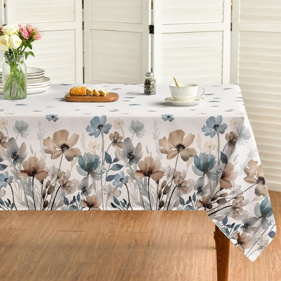 Vintage Tablecloth 60x120 Inch Rectangular, Watercolor Flowers Washable Seasonal Table Cover for Party Picnic Dinner Decor