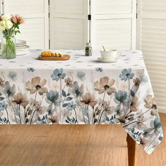 Vintage Tablecloth 60x60 Inch Round, Watercolor Flowers Washable Seasonal Table Cover for Party Picnic Dinner Decor