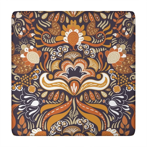 Vintage Tablecloth Boho Ethnic Colorful Floral Design Waterproof Squre Cover with Elastic Fit and Durable Back