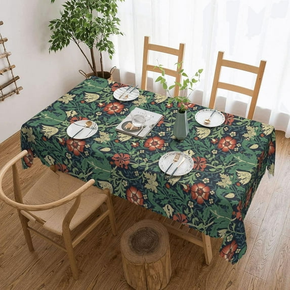 Vintage Tablecloth Floral Pastoral Table Cloth Washable Table Cover for Indoor&Outdoor,Farmhouse Decor,Picnic,Tabletop Decoration (Green Floral,Rectangle 60"x120"in)