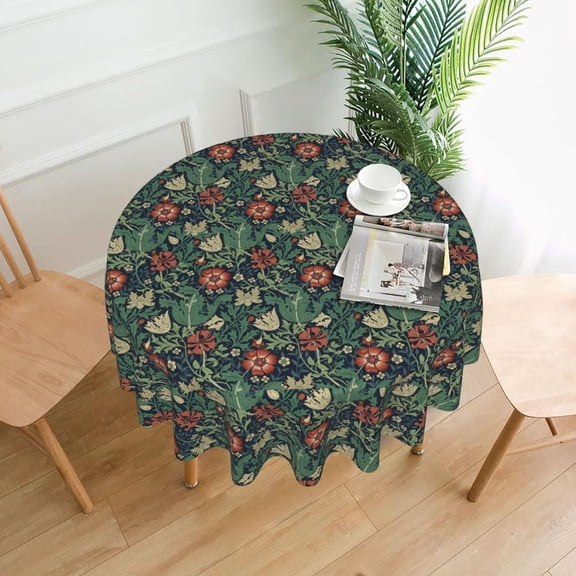 Vintage Tablecloth Floral Pastoral Table Cloth Washable Table Cover for Indoor&Outdoor,Farmhouse Decor,Picnic,Tabletop Decoration (Green Floral,Round Tablecloths 60 Inch