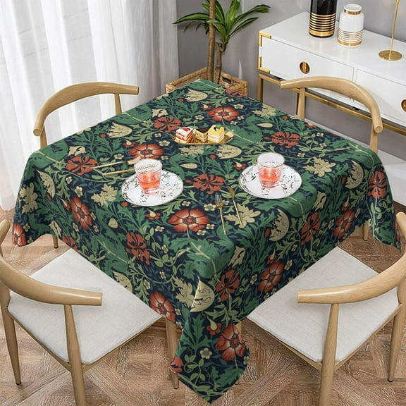Vintage Tablecloth Floral Pastoral Table Cloth Washable Table Cover for Indoor&Outdoor,Farmhouse Decor,Picnic,Tabletop Decoration (Green Floral, Square 55")