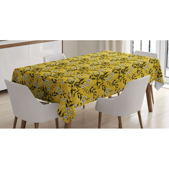 Vintage Tablecloth, Repeating Botanical Pattern with Nostalgic Spring Flora and Leaf, Rectangle Satin Table Cover Accent for Dining Room and Kitchen, 60" X 90", Dark Brown Earth Yellow, by Ambesonne