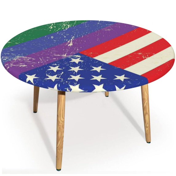 Vintage Tablecloth Round Fitted Tablecloth Elastic Table Cover Waterproof Dining Table Cover for Indoor Outdoor Decor