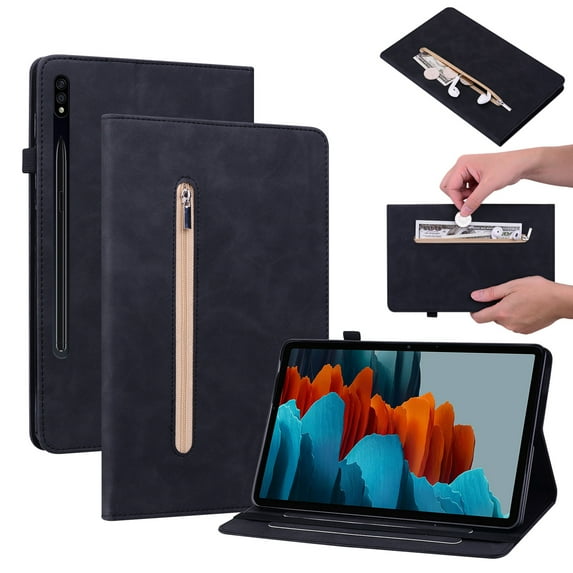 Vintage Tablet Case Compatible with Samsung Galaxy Tab S8 2022, Quality PU Leather Stand Cover with [Multiple Viewing Angles] [Zipper Pocket] for Tab S7 2020 11 inch,Black