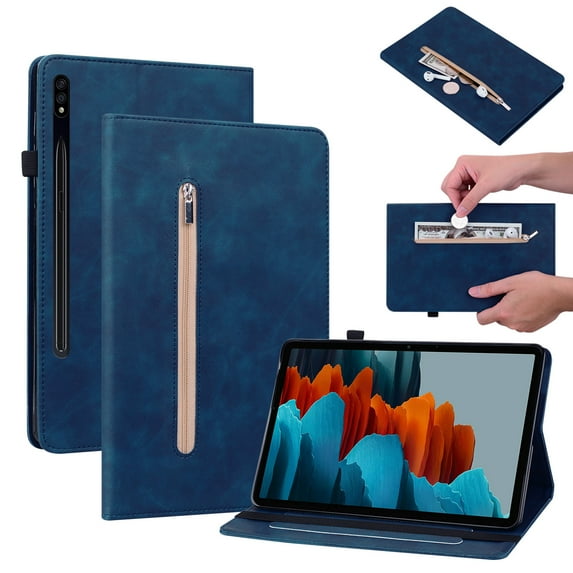 Vintage Tablet Case Compatible with Samsung Galaxy Tab S8 2022, Quality PU Leather Stand Cover with [Multiple Viewing Angles] [Zipper Pocket] for Tab S7 2020 11 inch,Darkblue