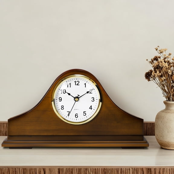Vintage Tabletop Mantel Clock with Hidden Storage, Brown Retro Fireplace Clock, Quartz Table Clock for Living Room, Bedroom, Office Desk Decor
