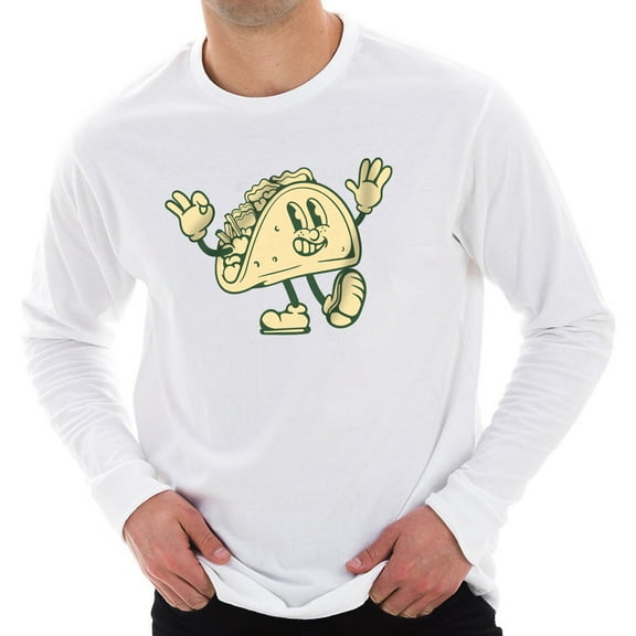 Vintage Taco Graphic Design Unisex Lane Seven Ring Spun Cotton Premium Long Sleeve T-shirt - White XL