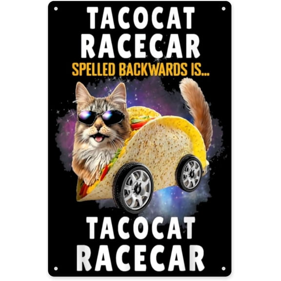 Vintage Tacocat Meme Metal Wall Sign, Silly Cat Lover Farmhouse Decor, 8x12 Inch Distressed Tin Sign for Office or Living Room