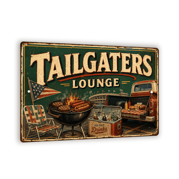 Vintage "Tailgaters Lounge" Metal Sign - Porcelain Enamel Style Wall Decor - 8"x 12" Indoor or Outdoor Sign
