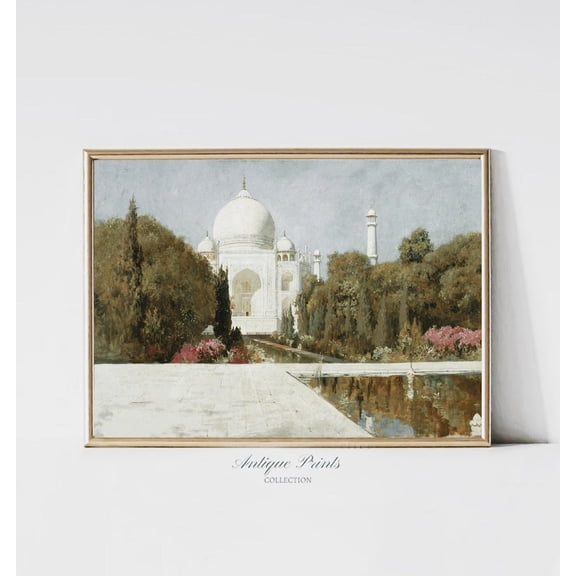 Vintage Taj Mahal, Antique India Poster, Traditional India Wall Art, Taj Mahal Wall Art, Vintage India Home Decor,, Unframed Canvas Size 16x24
