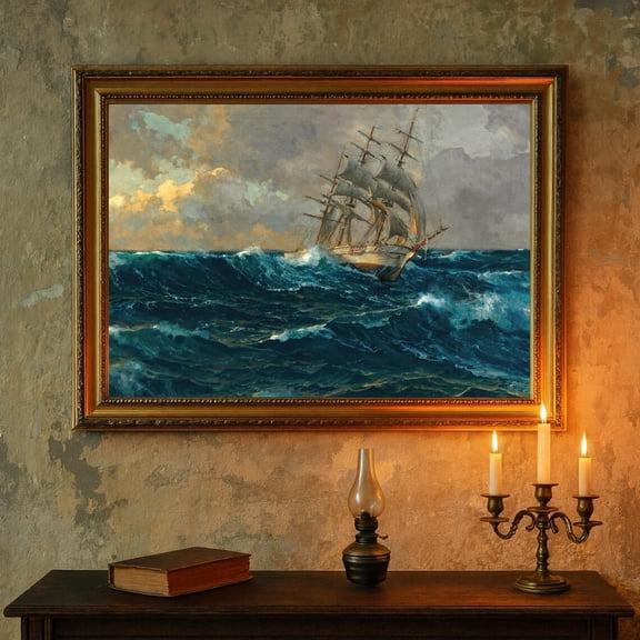 Vintage Tall Ship Art Print Poster 19th Century Nautical Seascape, Size 8x12 UNFFRAMED F03.1.7l1067