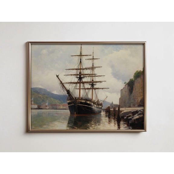 Vintage Tall Ship Print, Nautical Maritime Scene Home Decor #2844, 8x12 UNFRAMED