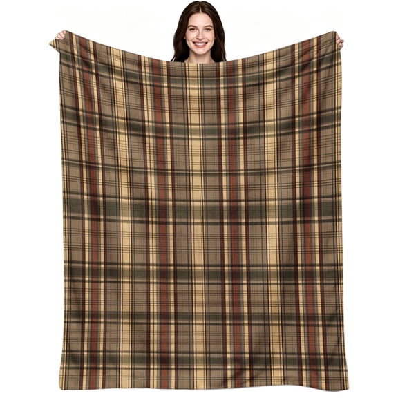 Vintage Tan Brown Plaid Flannel, Soft Warm Flannel Fleece, Vintage Rustic Retro, Throw Blanket, Cozy Warm, Home Decor, Couch Sofa Bed Living Room, All Gift