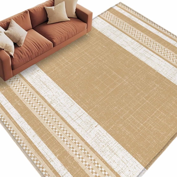 Vintage Tan Brown Striped Area Rug 5x8 Washable Rug Non Slip Farmhouse Modern Stripes Boho Linen Large Area Rug Soft Stainresistant Indoor Carpet for Living Room Bedroom Office Dining Room Nursery