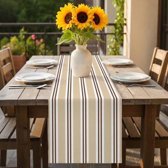 Vintage Tan Brown Stripes Table Runner 72 Inches Long,Kitchen Dining Tablerunners Traditional Nordic Striped Linen Table Runners Dresser Scarves for Home Dinner Wedding Holiday Party Decor
