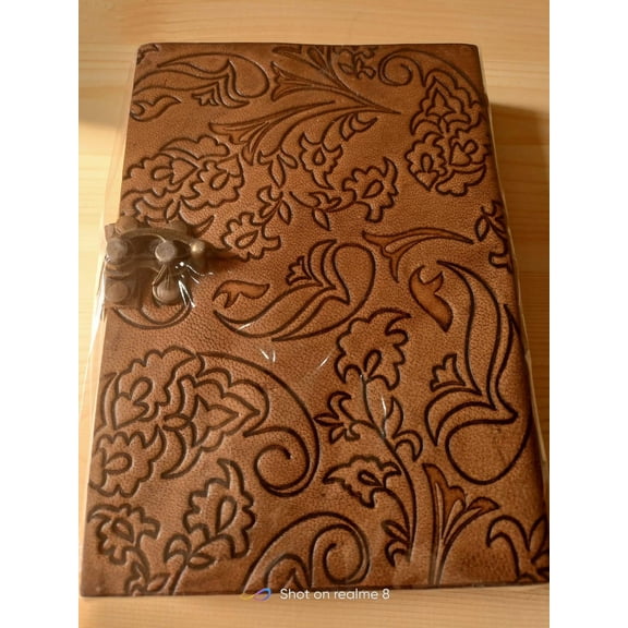 Vintage Tan Leather Journal with Floral Paisley Engravings  Antique Brass C-Hook Latch, 7x5 Inch Handmade Notebook, 240 Pages for Writing
