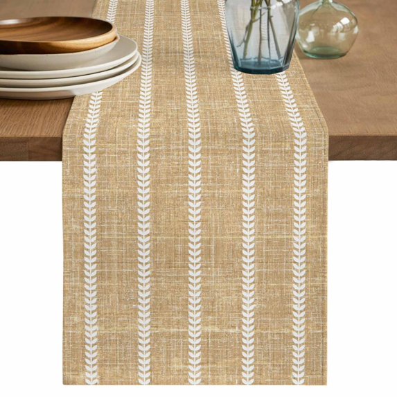 Vintage Tan Striped Table Runner 72 Inches Long,Rustic Minimalist Vertical Stripes Kitchen Dining Burlap Linen Tablerunner for Small/Round/Square/Wedding/Coffee/Dining Table Party Home Décor 16 x 72